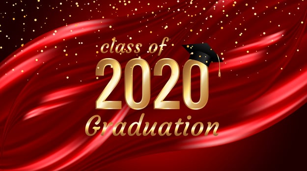 Class of 2020 graduation gold text design on red  vector