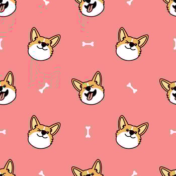 Cute welsh corgi dog face cartoon seamless pattern vector