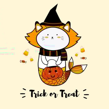 Cat mermaid in witch costume vector