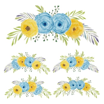 Watercolor painted rose floral curve bouquet  vector