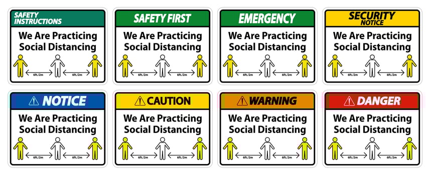 We Are Practicing Social Distancing Sign Set  vector