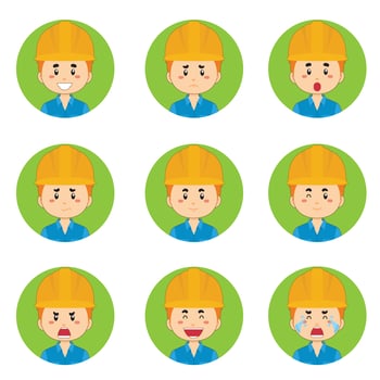 Construction Workers Avatar With Various Expressions vector