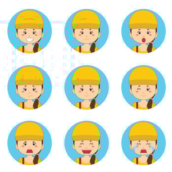 Delivery Woman Avatar With Various Expressions vector