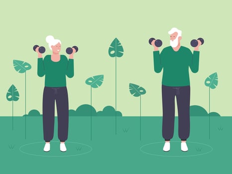 Elderly Couple Lifting Weights in the Park vector