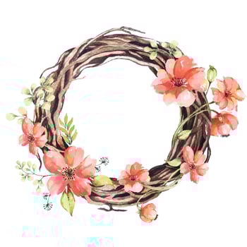 Orange flower wreath painted with watercolor vector