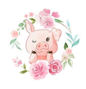 Pig in Floral Wreath vector