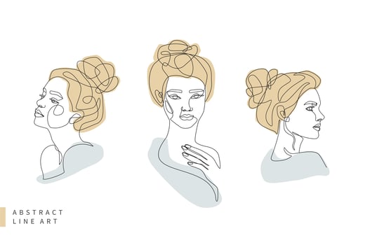 Abstract minimal woman's face line art set vector