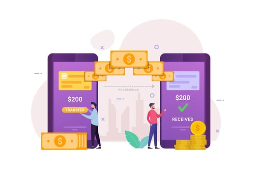 Online money transfer being received on mobile phones vector