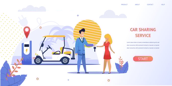 Girl Renting an Electric Beach Car vector