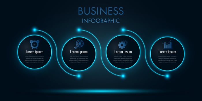 Blue neon business circle infographic template vector