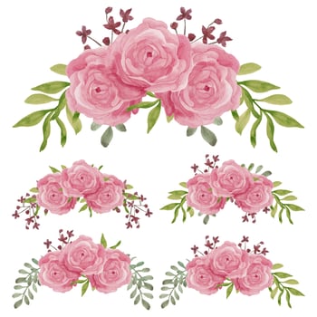 Pink roses flower decoration vintage watercolor collection  vector