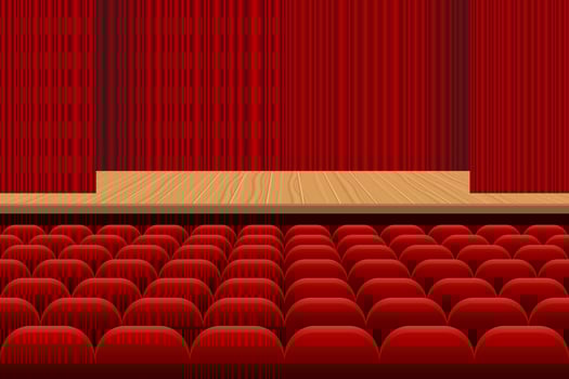 Theatre hall with rows of red seats  vector