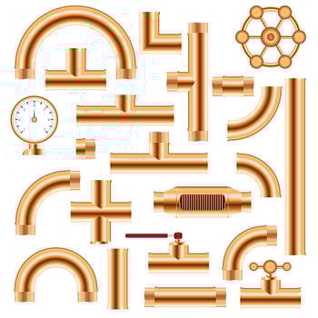 Copper pipe fittings set  vector