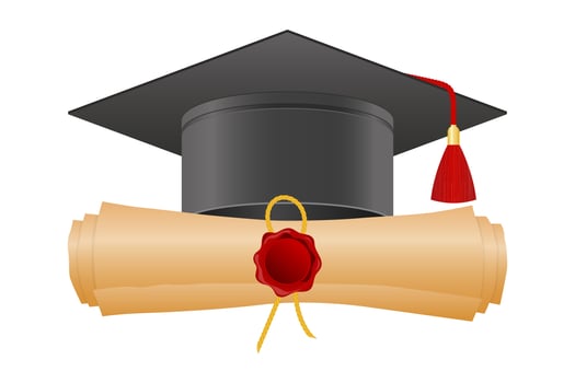 Graduation cap and diploma design vector