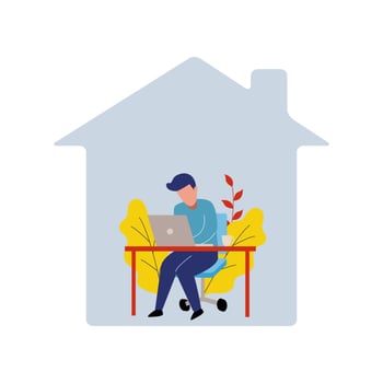 Man working at desk in house shape vector