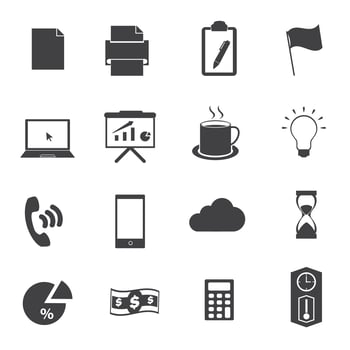 Business office black icon set  vector