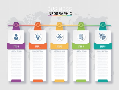 Paper rectangle infographic with 5 steps vector