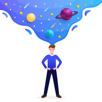Galaxy scene coming from man's mind vector