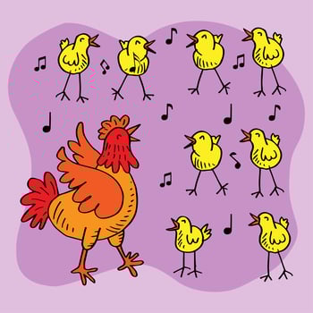 Cartoon Hen and Chicks Singing  vector