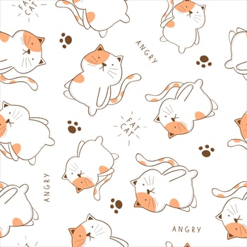 Seamless childish pattern with angry cute cat vector