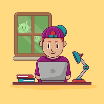 Work from home young man  vector