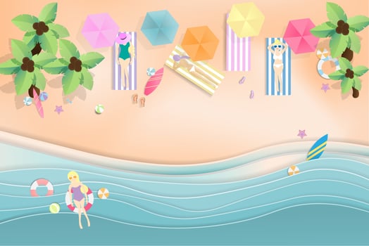 Summer Beach Background with People Relaxing on Beach vector