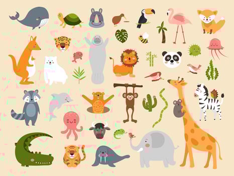 Wildlife animal cartoons vector