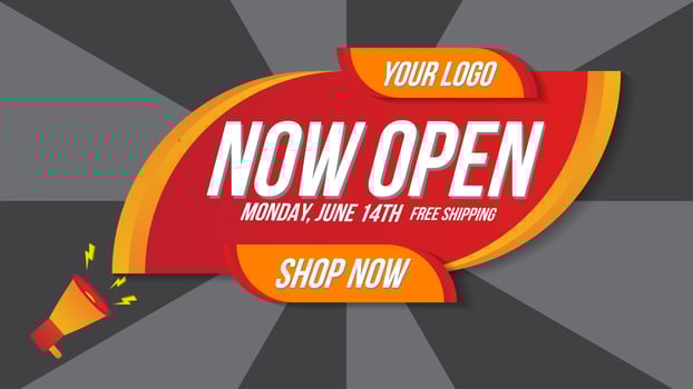 Now open shop online retail shopping banner  vector