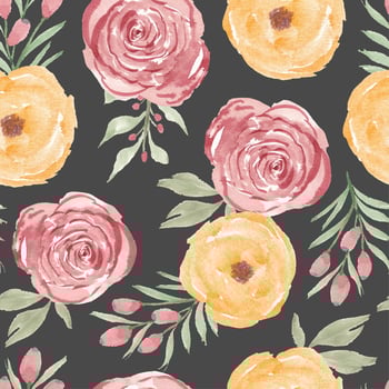 Watercolor yellow pink rose flower seamless pattern vector