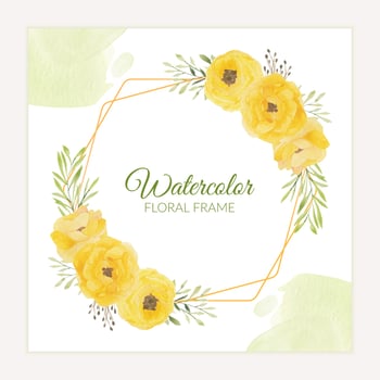 Floral rustic frame with watercolor yellow rose bouquet vector