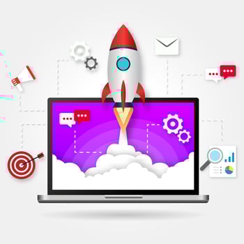 Rocket flight web startup design vector