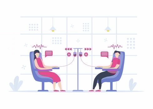 Blood donor concept with man and woman giving blood vector