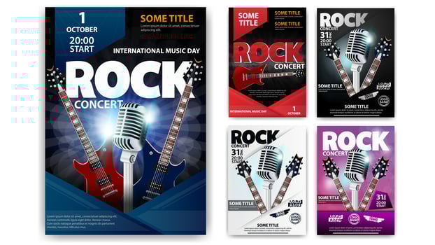 Rock concert poster set in different colors vector