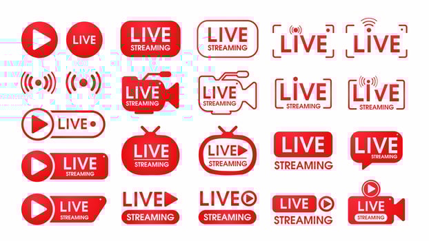 Red live streaming symbol set vector