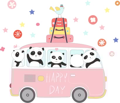 Cute pandas traveling on holiday vector