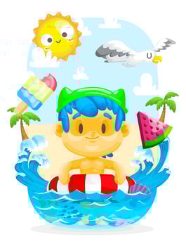 Boy swimming at beach vector