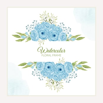 Hand painted blue rose flower frame in watercolor style vector