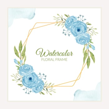 Rustic watercolor blue rose flower frame  vector