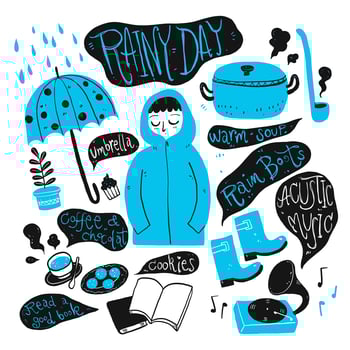 Hand drawn raindy day elements vector