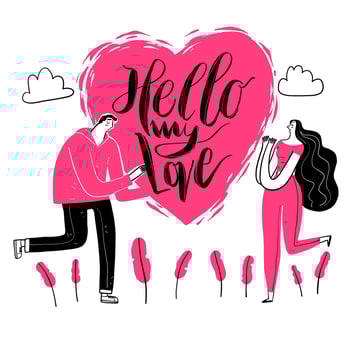 Hand drawn hello my love text and couple vector