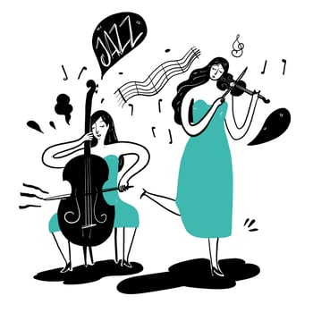 Hand drawing women playing jazz music vector