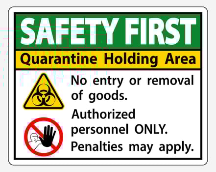 ''Safety First Quarantine Holding Area'' Sign vector