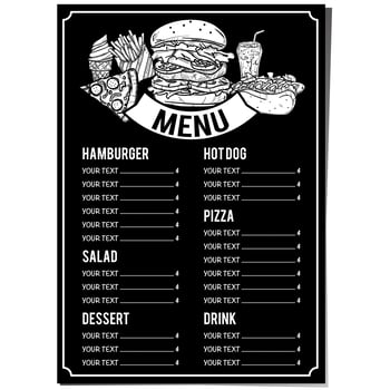 Hand Drawn Black, White Food Menu Template vector