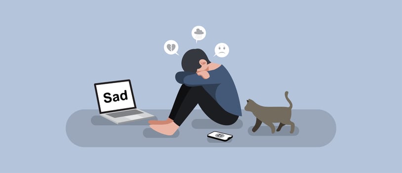 Unhappy man sits on a floor vector