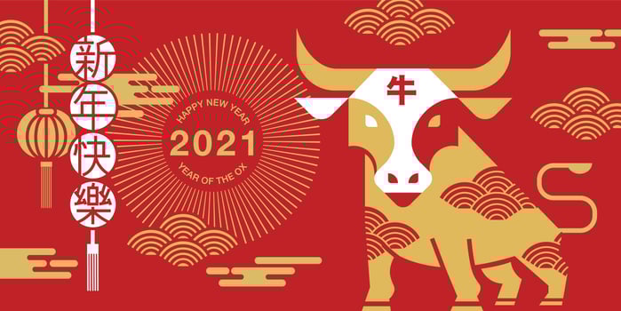 Red and gold Chinese New Year 2021 design vector