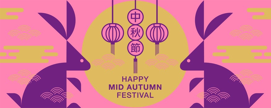 Happy Mid Autumn festival banner with purple rabbits vector