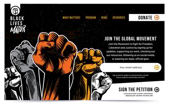 Black Lives Matter Raised Fist Landing Page vector