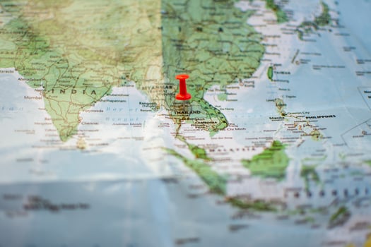 Red pin on map photo