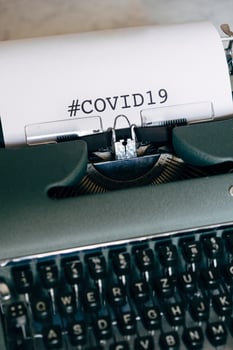 Green typewriter with words photo
