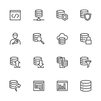Line Icon Set Related to Database Systems vector